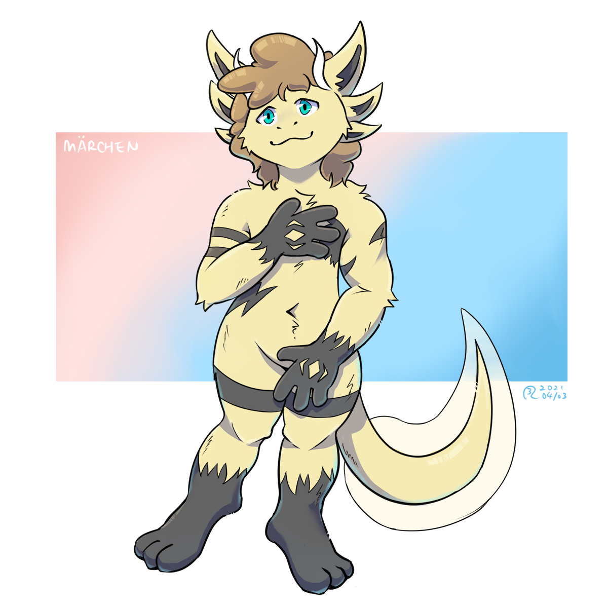 Märchen, an anthropomorphic character based on axolotl, created by @KuroHaru on Twitter.