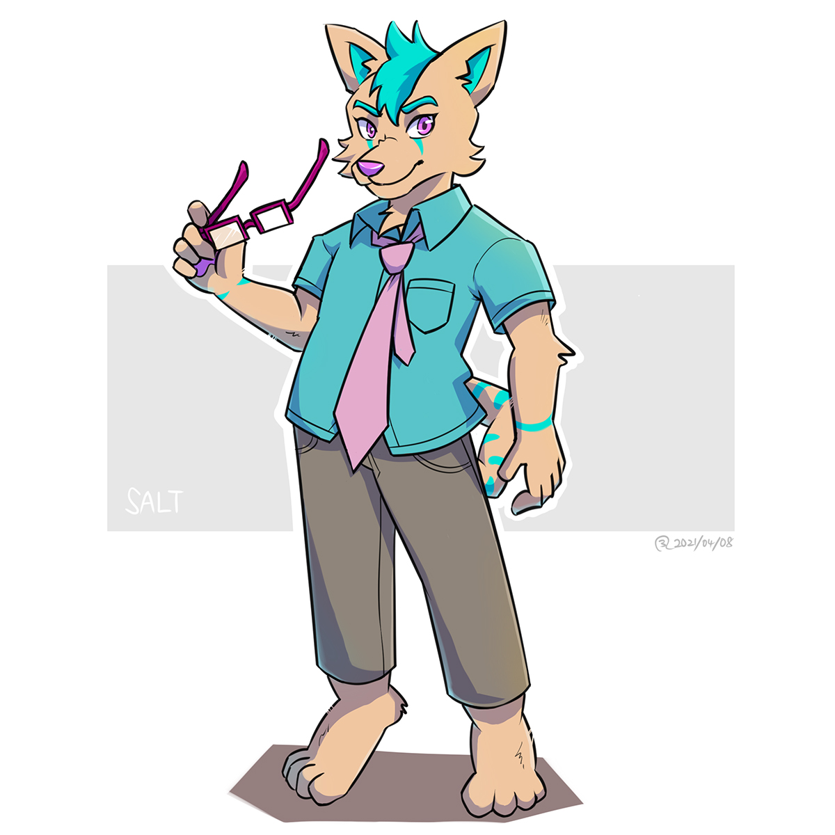 Salt, an anthropomorphic character based on fox and cat, created by @psalt97 on Twitter.
