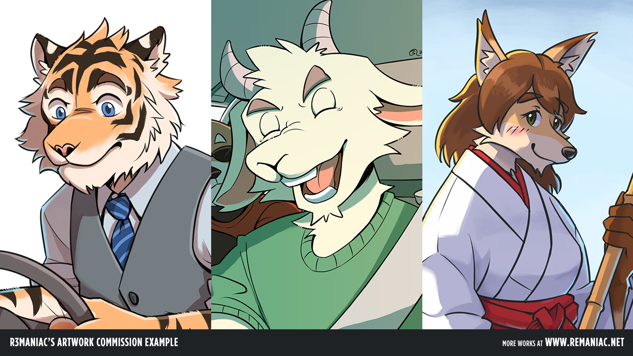 Social media posting of R3MANIAC character art commission service.